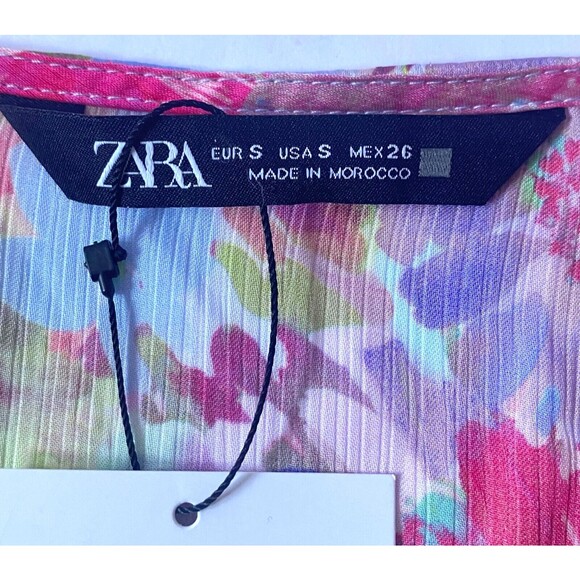 Zara Dress Womens S Multicolor Floral Satin Effect Tiered Mini Drawstrings NWT - Picture 11 of 16